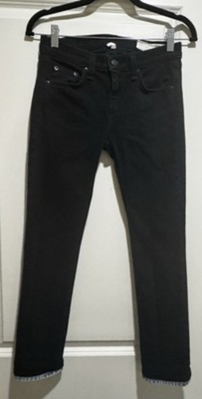 Rag & Bone Jean Black Skinny Jeans Double Cuff Cropped Ankle Style Size 25
